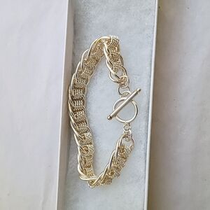 Silver 925 Heavy Barrel Twist Interlocking Chain Bracelet 7.5"-8"